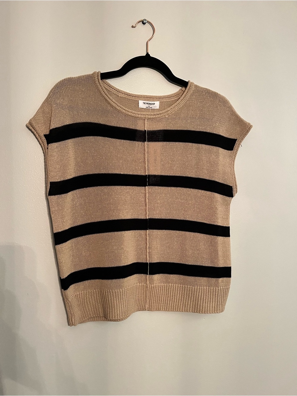 Blu Pepper Beige and Black Striped Crewneck Sweater Vest
